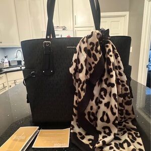 Michael Kors Black Tote with Leopard Accent